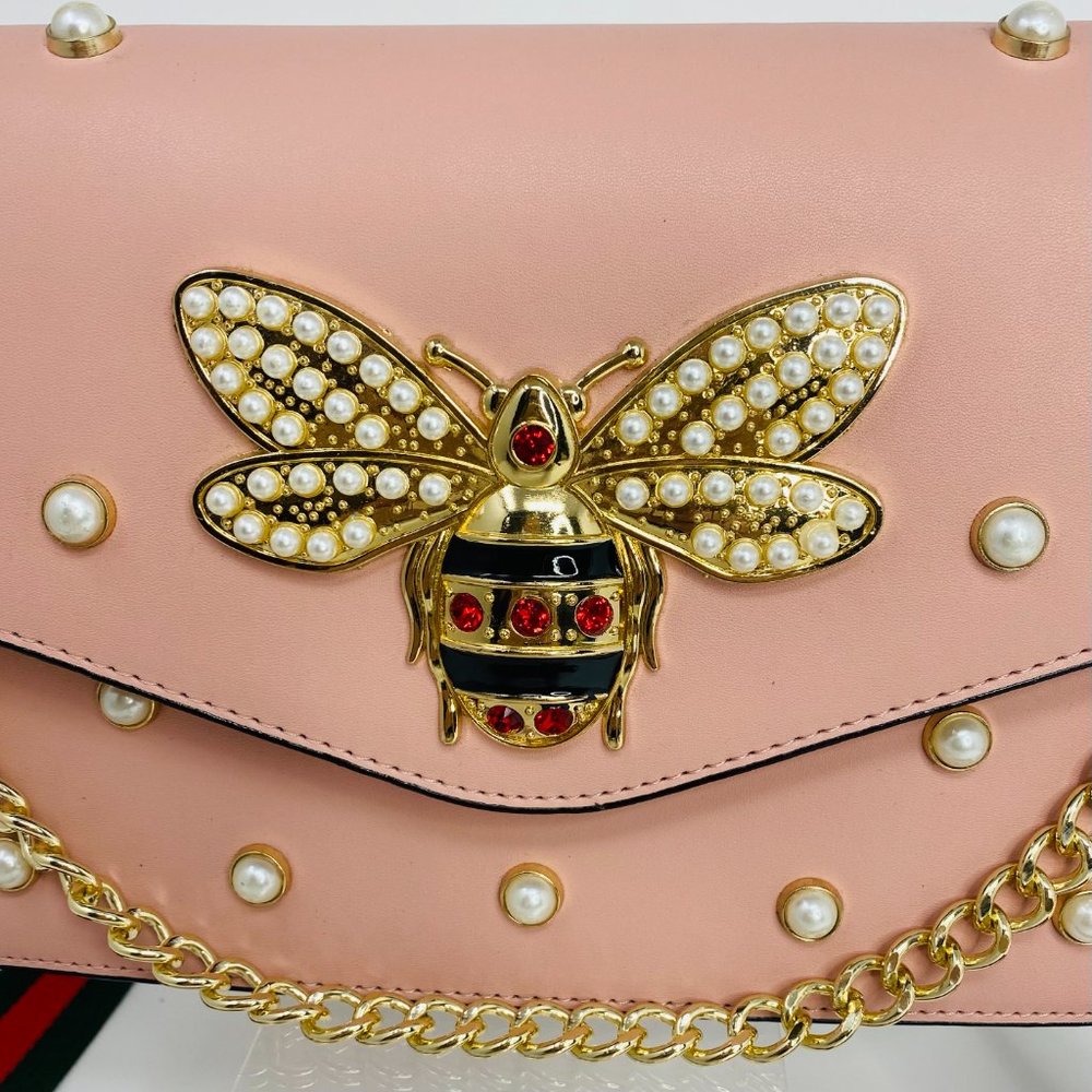 Trendy Pink Bee Bag w/ Wide Shoulder Strap - Picture 5 of 10